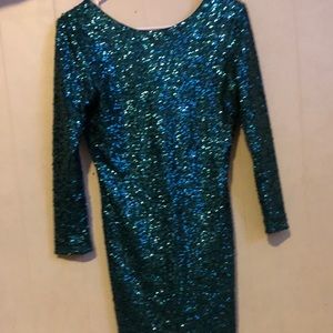 H&M Long sleeve green sequined mini dress size 6
